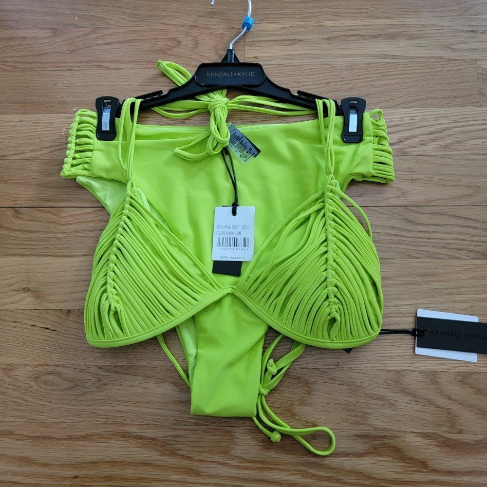 Kendall + Kylie Women's Sunny Lime green Bikini Top & Bottom Swimsuit Sz…
